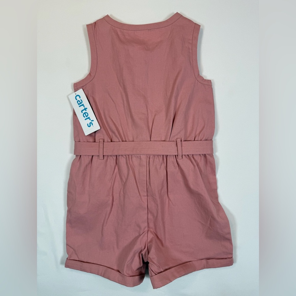 NWT CARTER’S Baby Girls Pink Button Up Belt Sleeveless Canvas Romper Size 24M - Picture 3 of 7